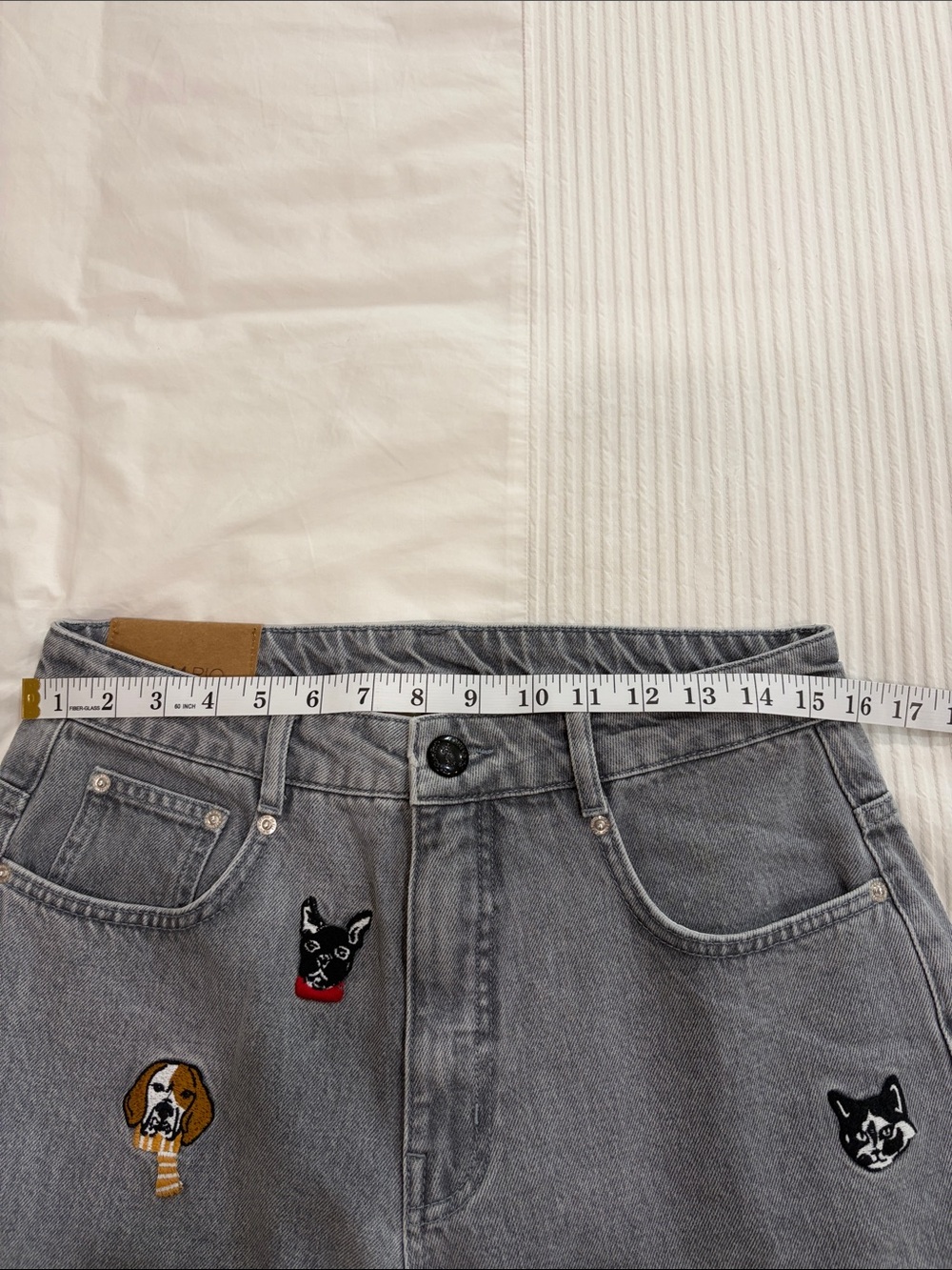 Farm Rio: Multicolor Cats And Dogs Embroidery Denim Pants - Picture 15 of 15
